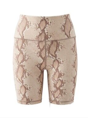 Varley Albury High Waist Biker Shorts Champagne Snake Python Print NWOT Size XS